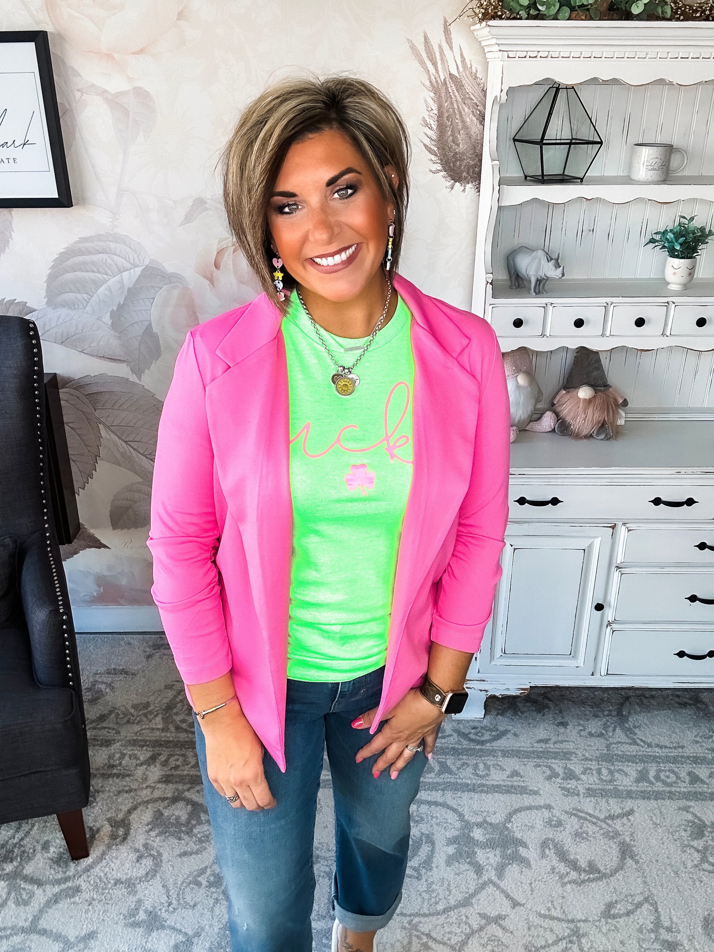 Magic 3/4 Sleeve Blazer - Dark Pink
