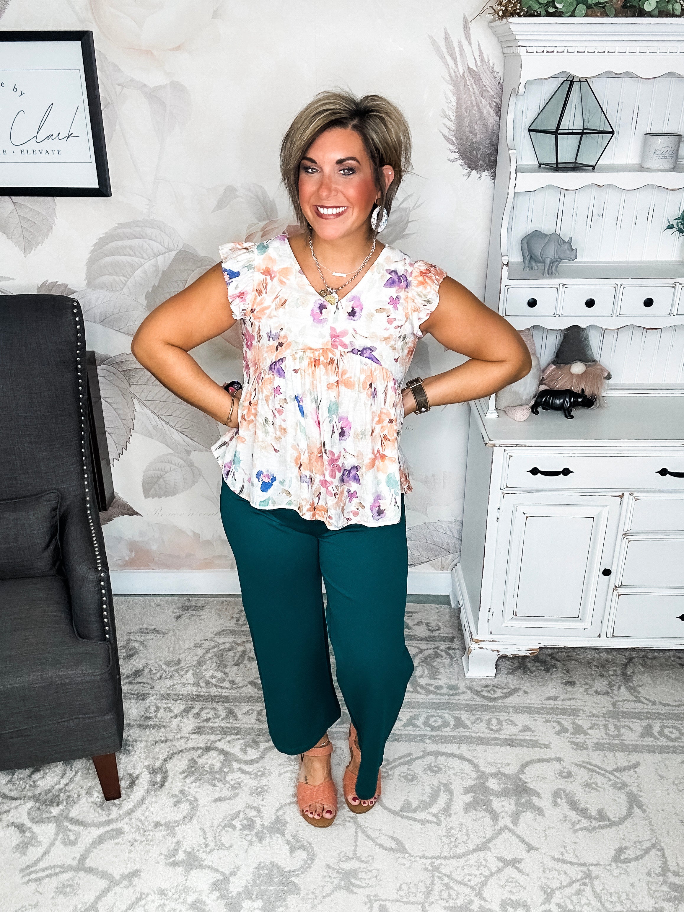 Magic High Waisted Wide Leg Crop Pant - Hunter Green