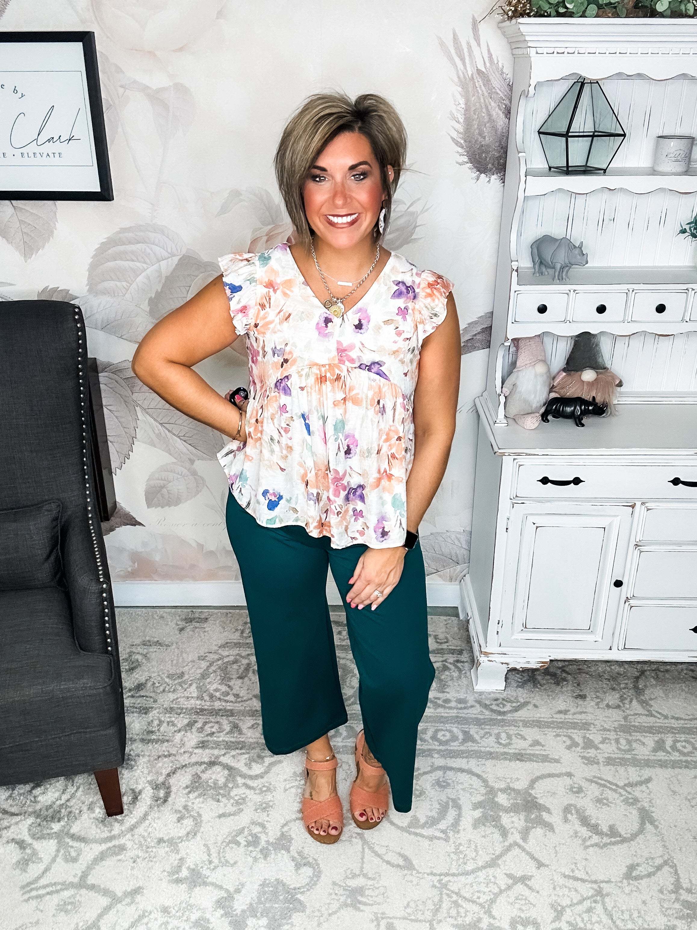 Magic High Waisted Wide Leg Crop Pant - Hunter Green