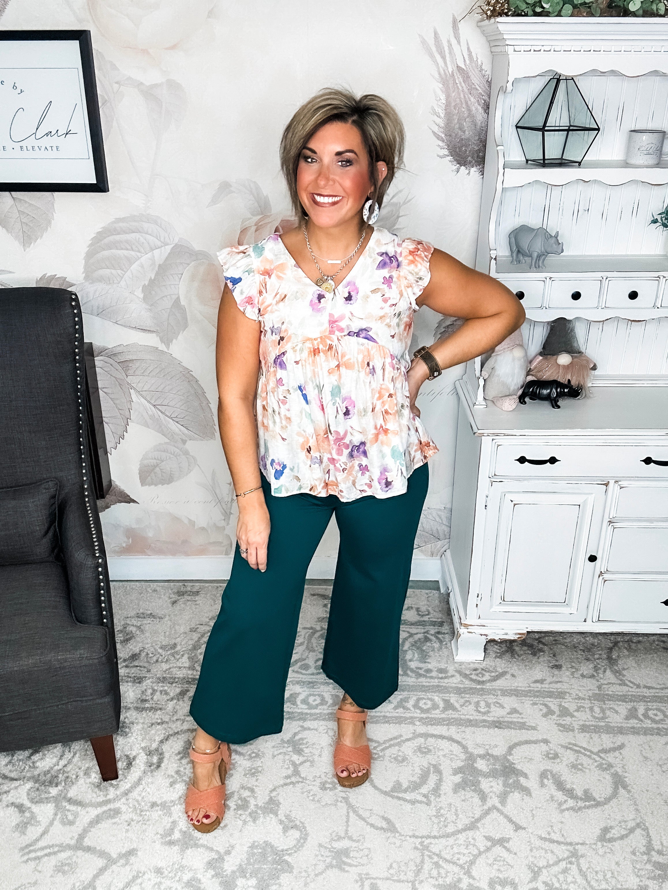 Magic High Waisted Wide Leg Crop Pant - Hunter Green