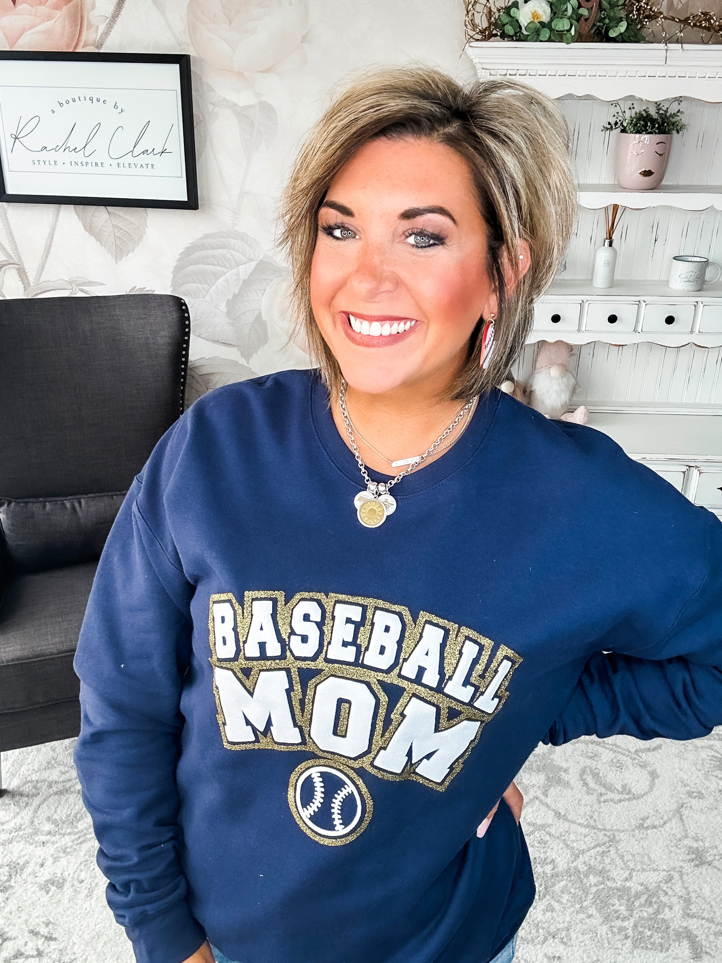 Baseball Mom Varsity Glitter Sweatshirt