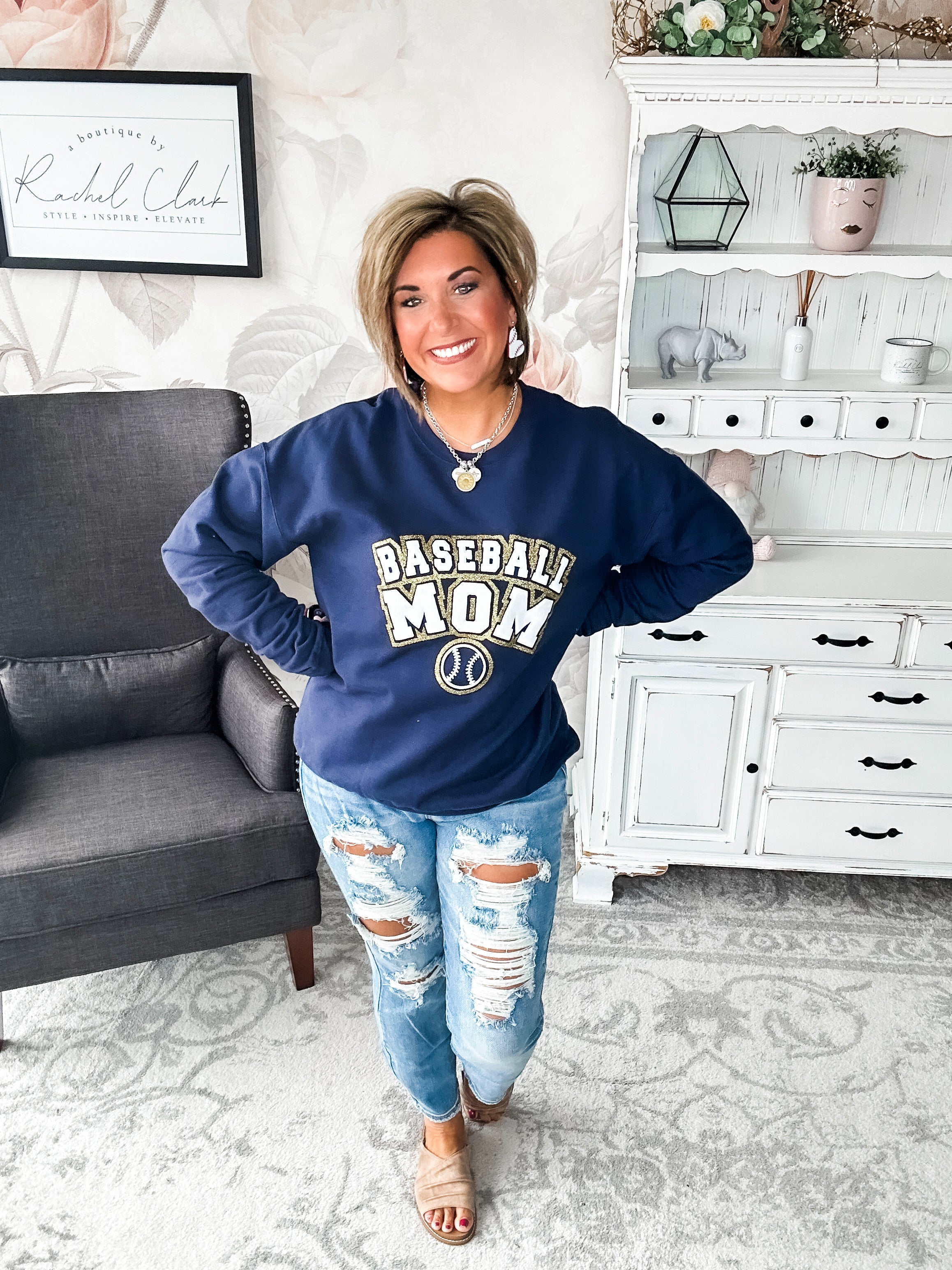 Baseball Mom Varsity Glitter Sweatshirt