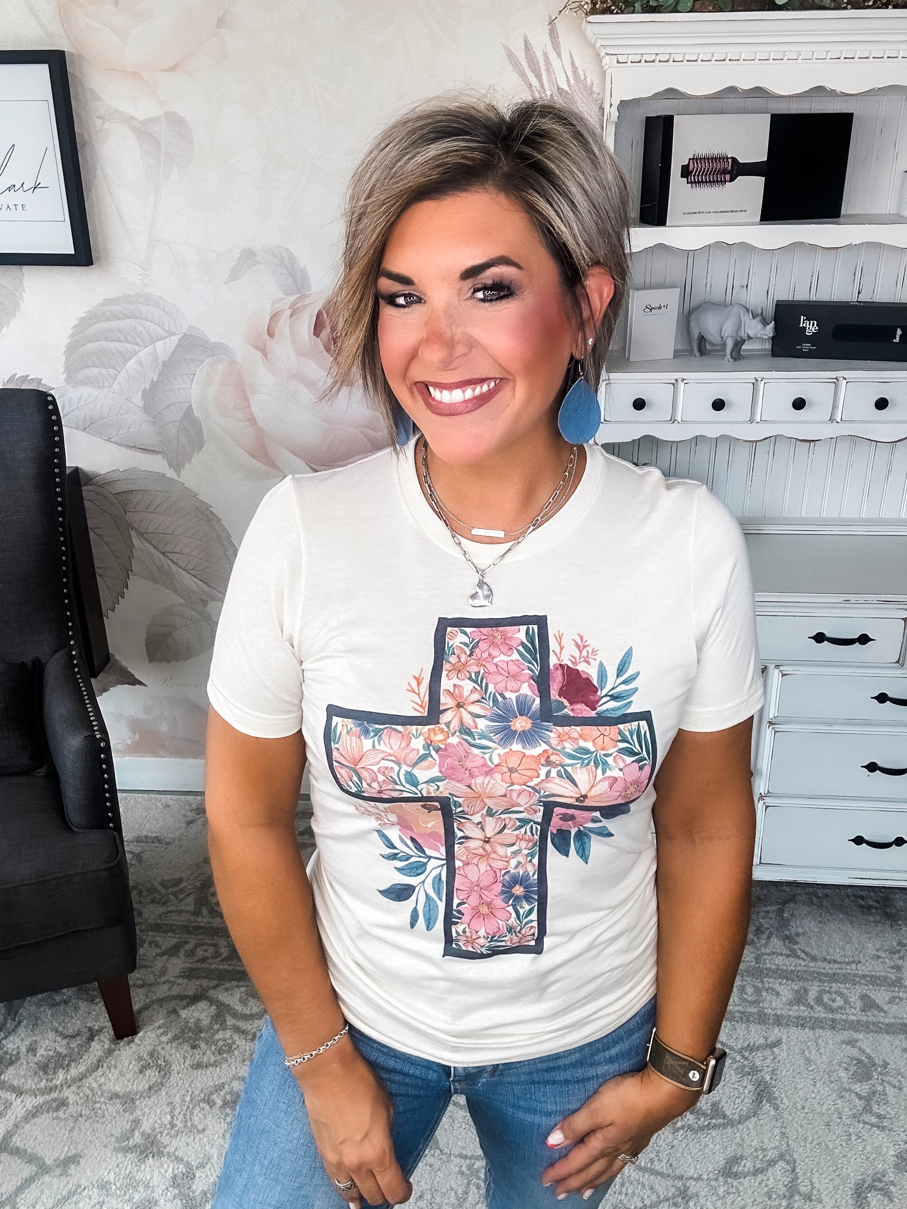 Floral Cream Cross Graphic Tee