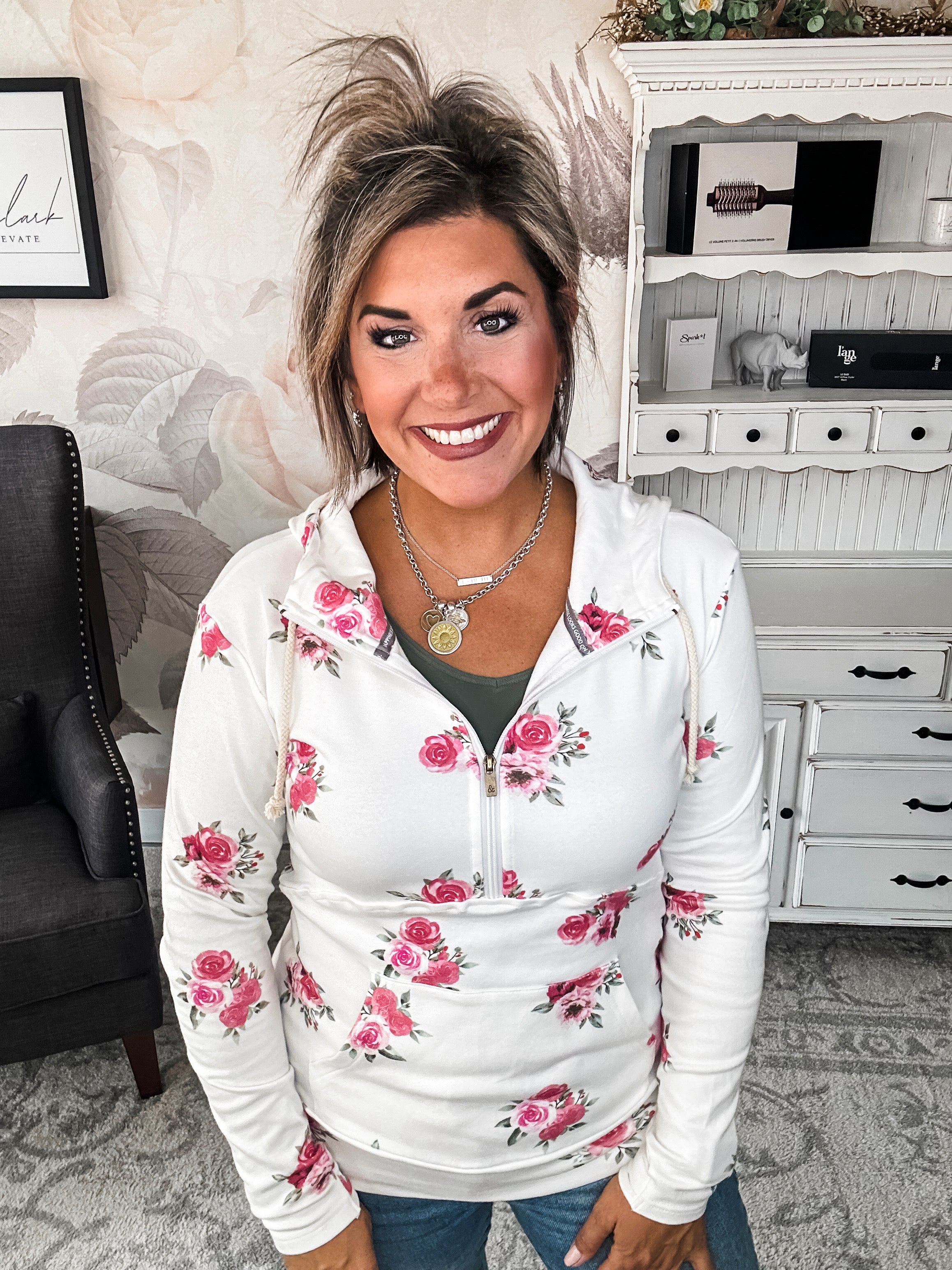 Ampersand Avenue Halfzip Sweatshirt - Garden Bloom