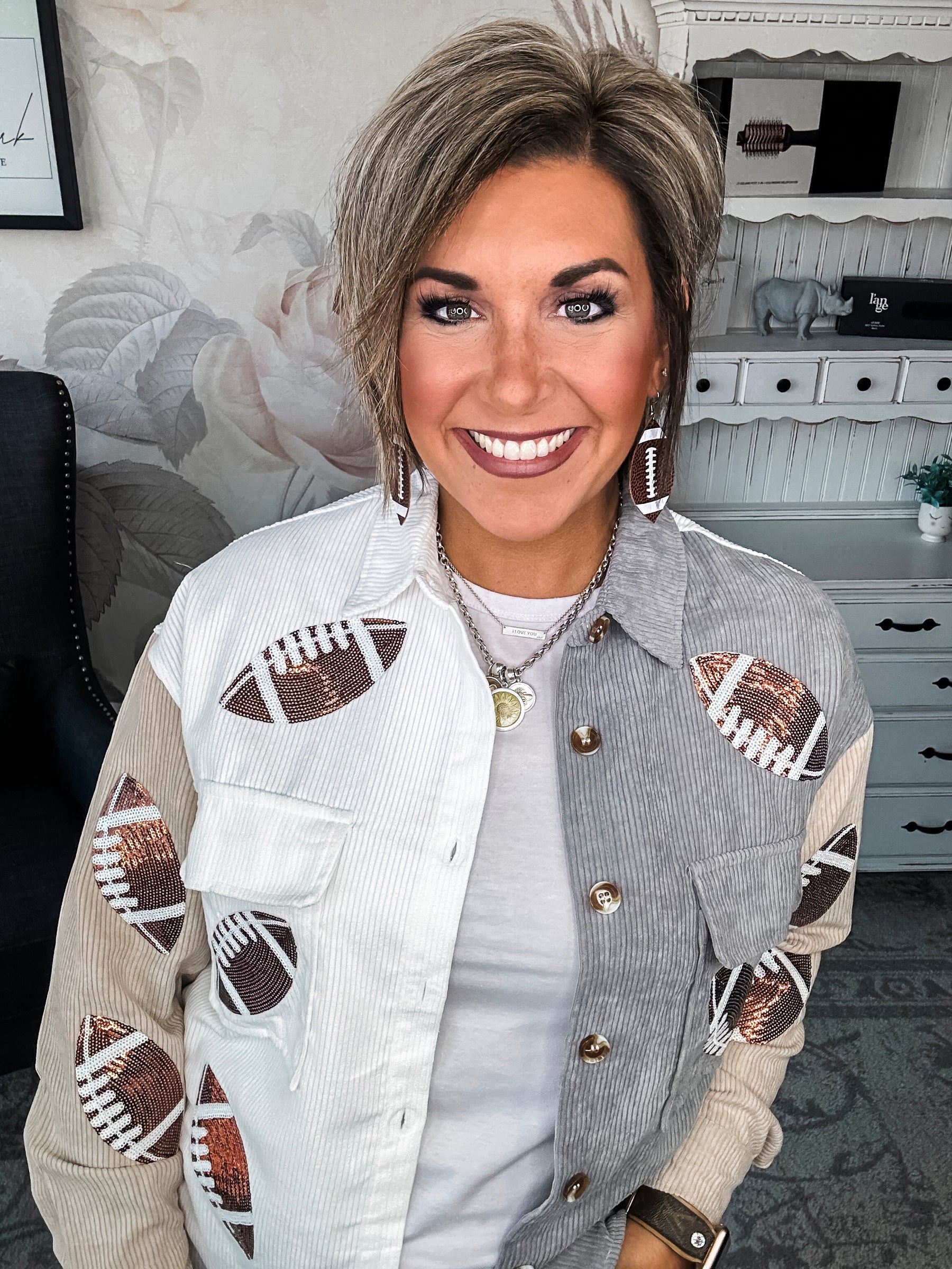 Toss the Sequin Football Corduroy Shacket