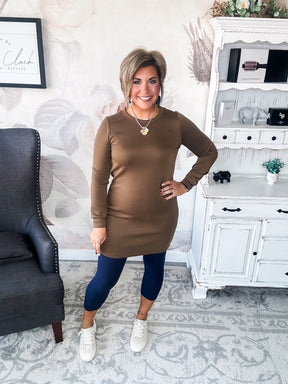 Cozy Up Shift Dress - Mocha