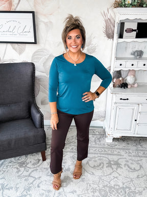 Find The Answer Round Neck Top - Dark Teal