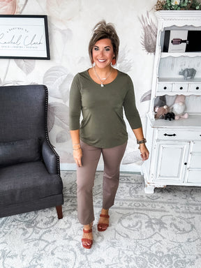 Find The Answer Round Neck Top - Olive