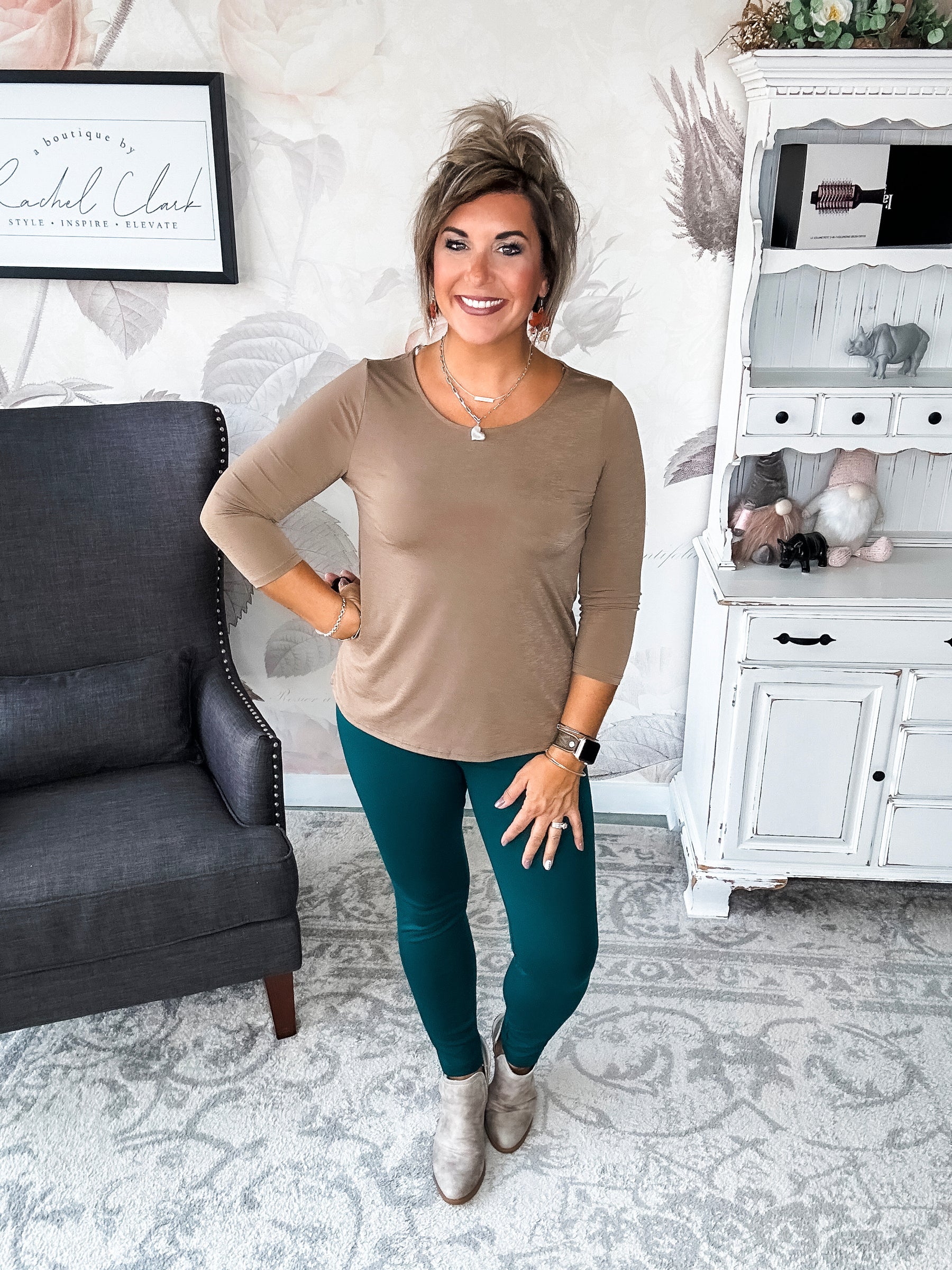 Find The Answer Round Neck Top - Mocha