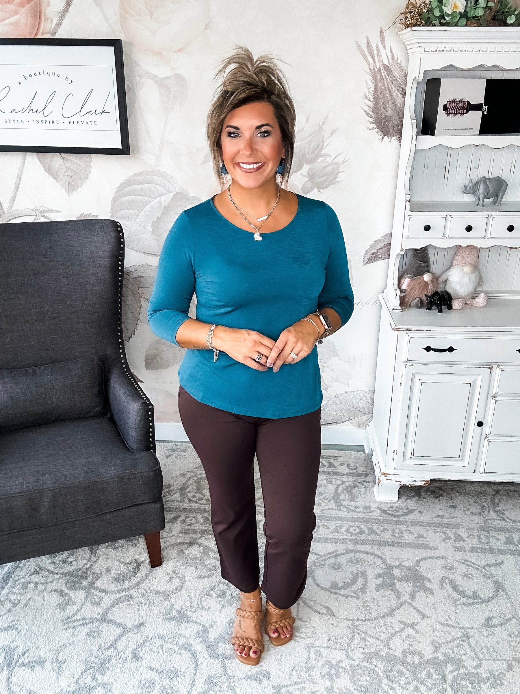 Find The Answer Round Neck Top - Dark Teal