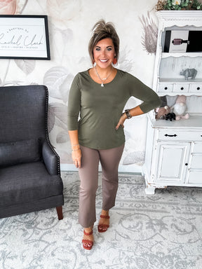 Find The Answer Round Neck Top - Olive