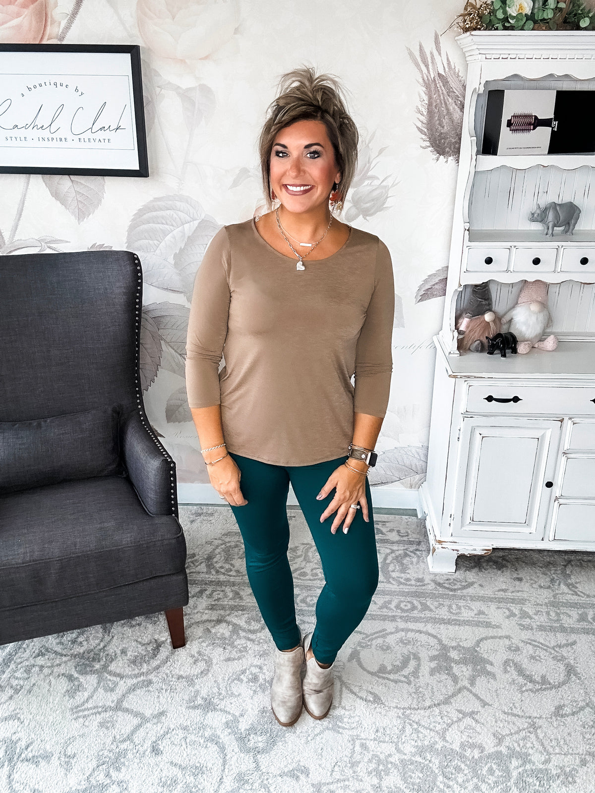 Find The Answer Round Neck Top - Mocha