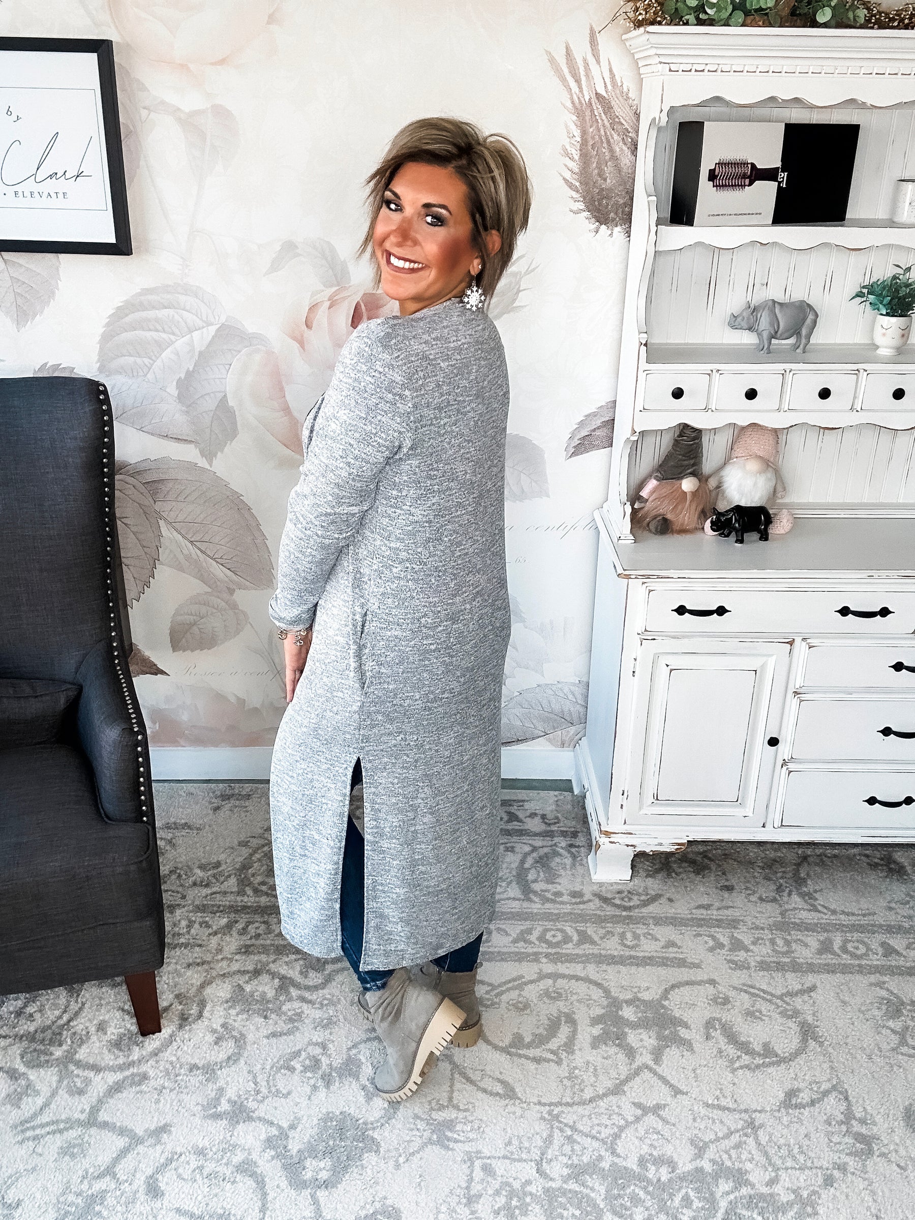 Revolves Around You Duster - Heather Grey