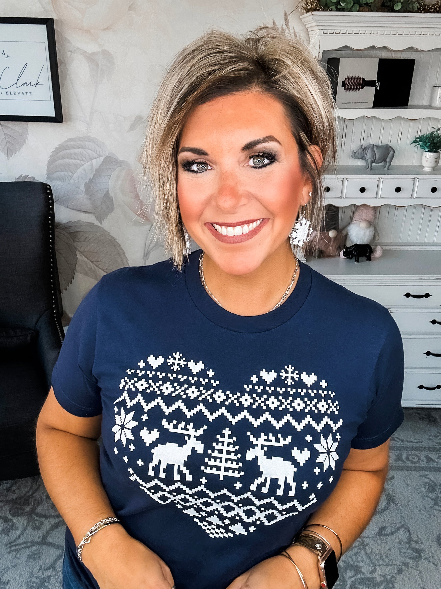 Merry Moose Christmas Heart Graphic Tee