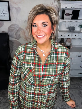 Christmas Red & Green Bleached Flannel Button Down