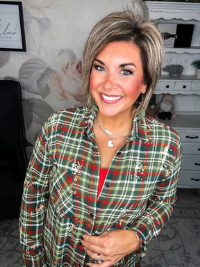 Christmas Red & Green Bleached Flannel Button Down