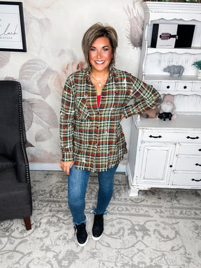 Christmas Red & Green Bleached Flannel Button Down