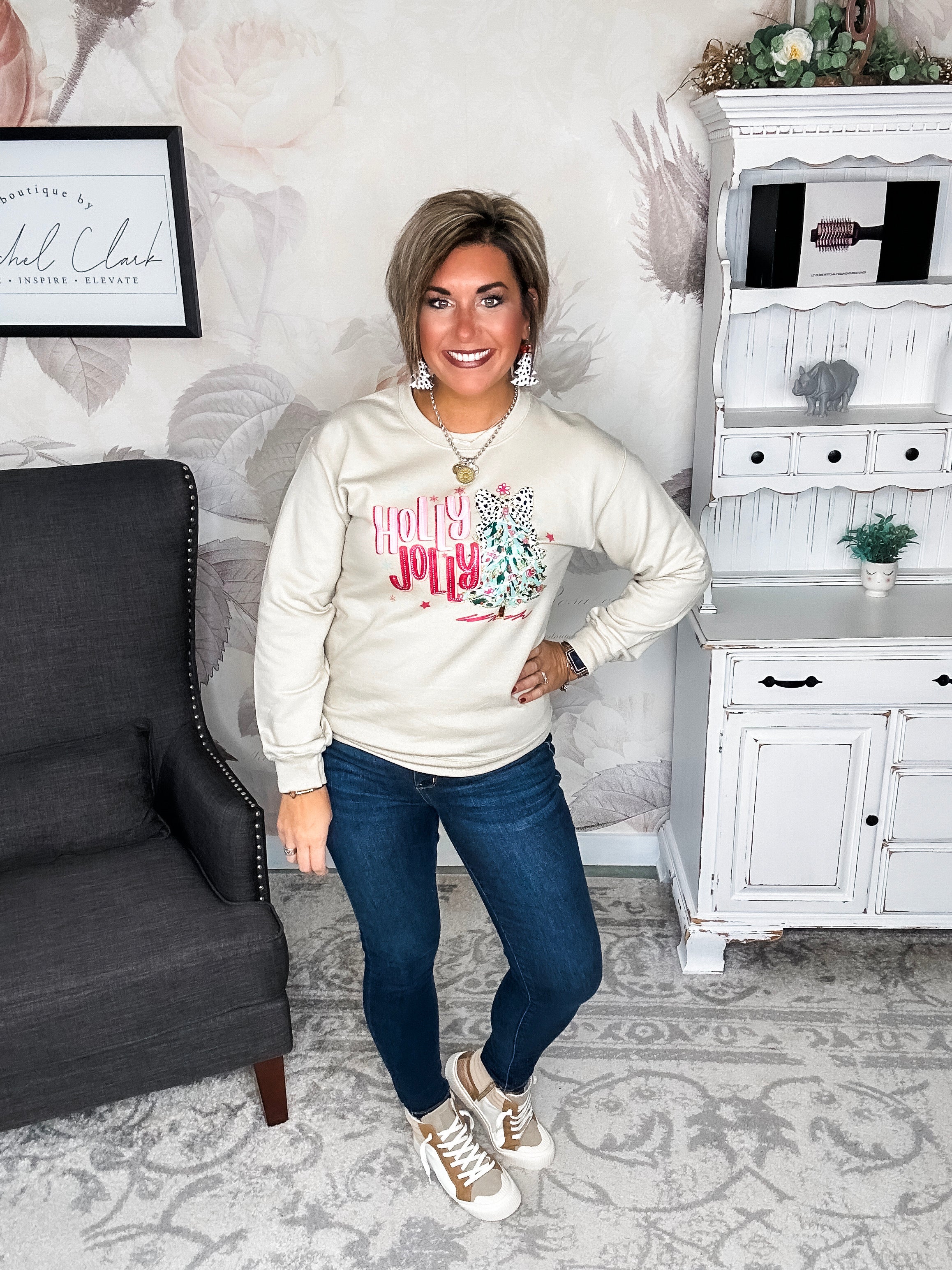 Holly Jolly Sparkle Tree Pullover Sweatshirt