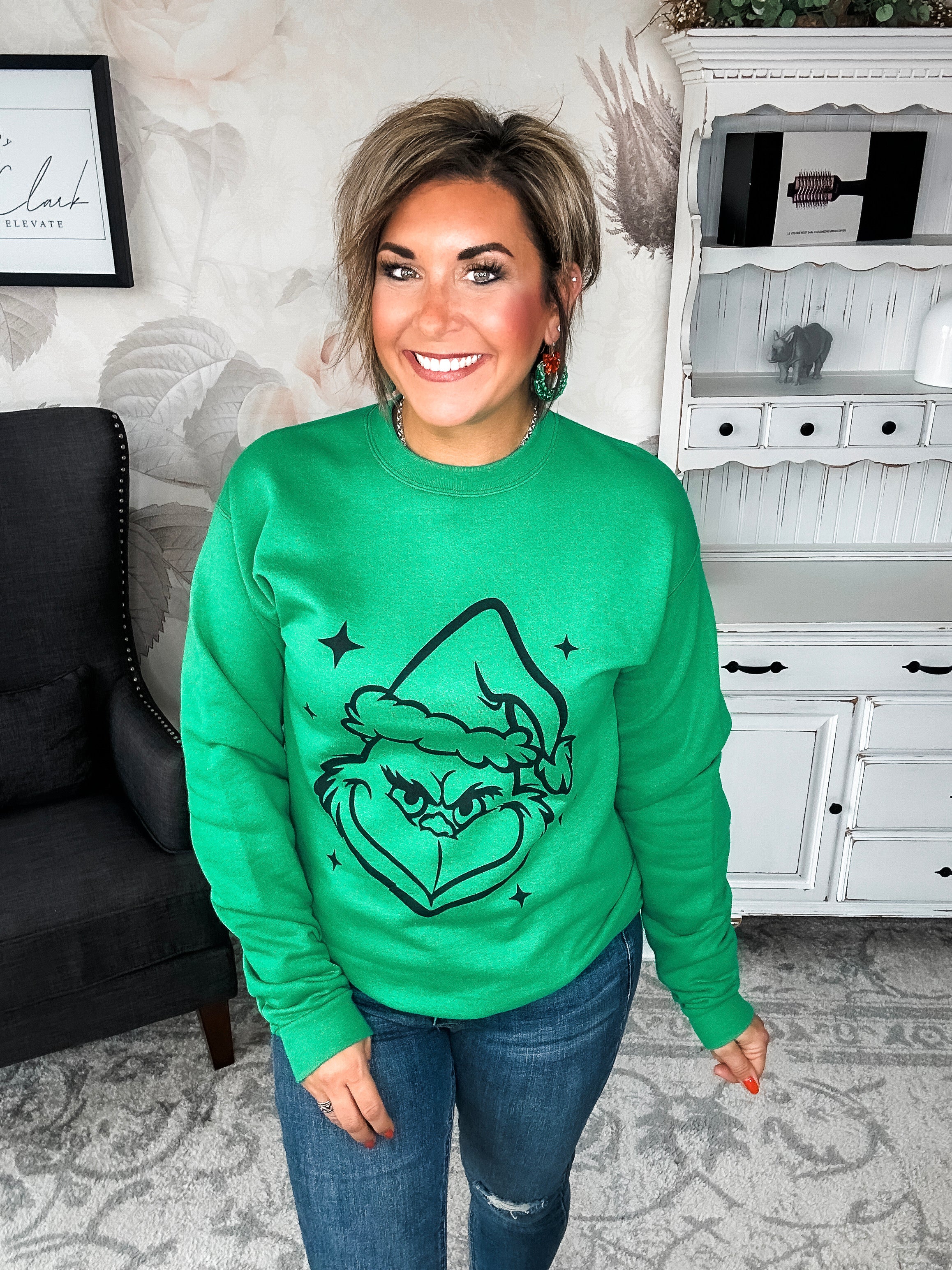 Grinch Face Pullover Sweatshirt