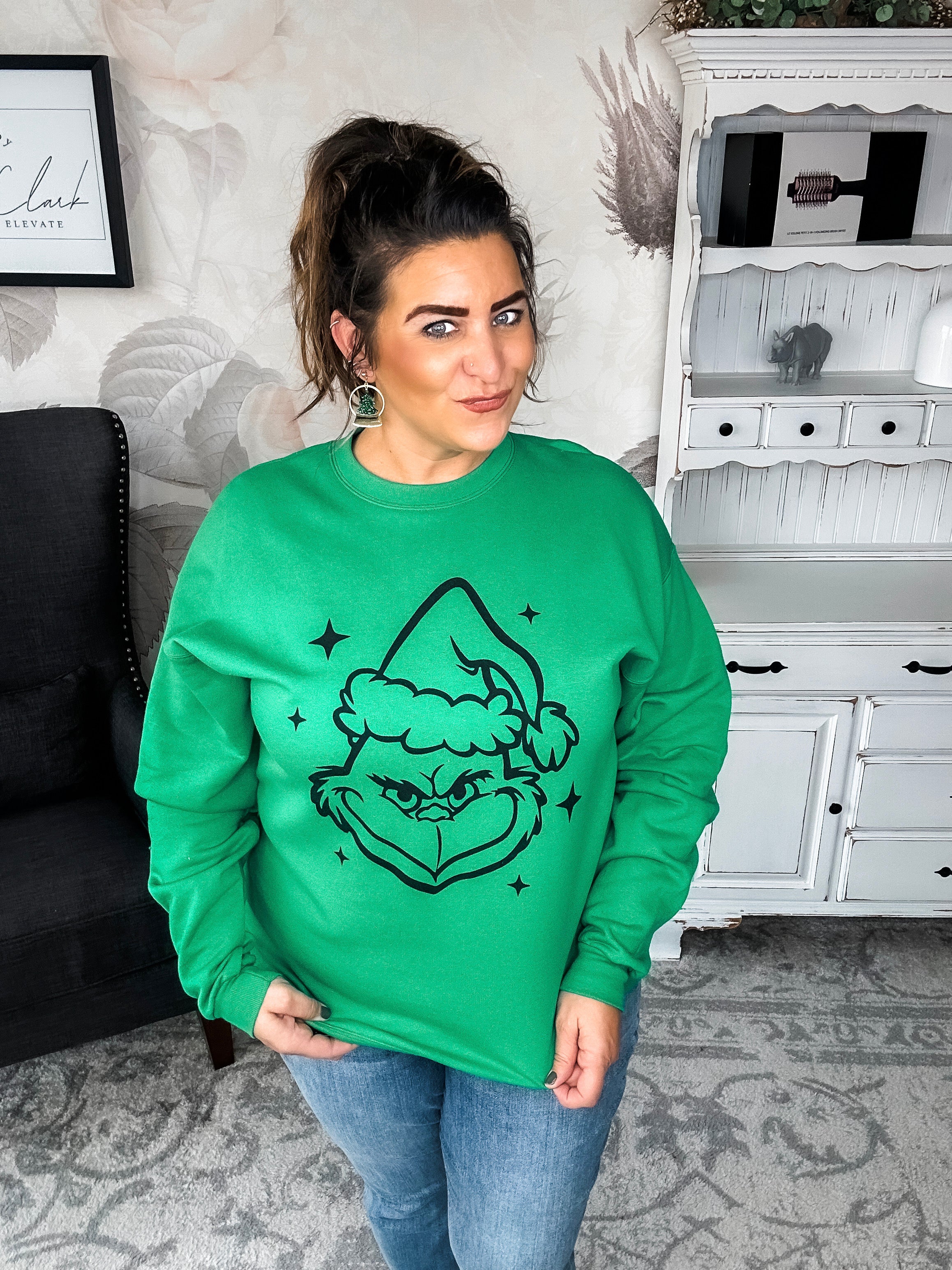 Grinch Face Pullover Sweatshirt