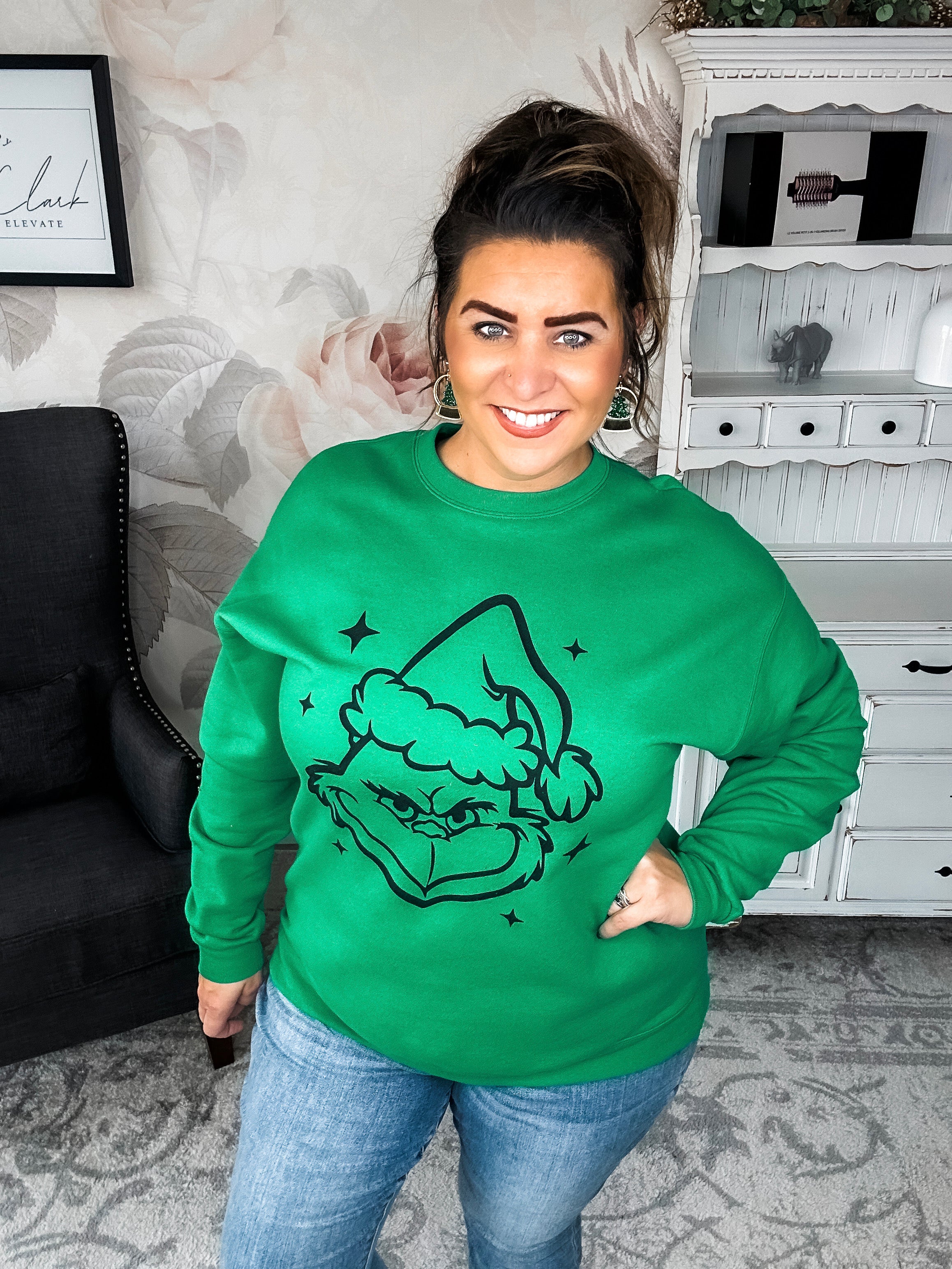 Grinch Face Pullover Sweatshirt