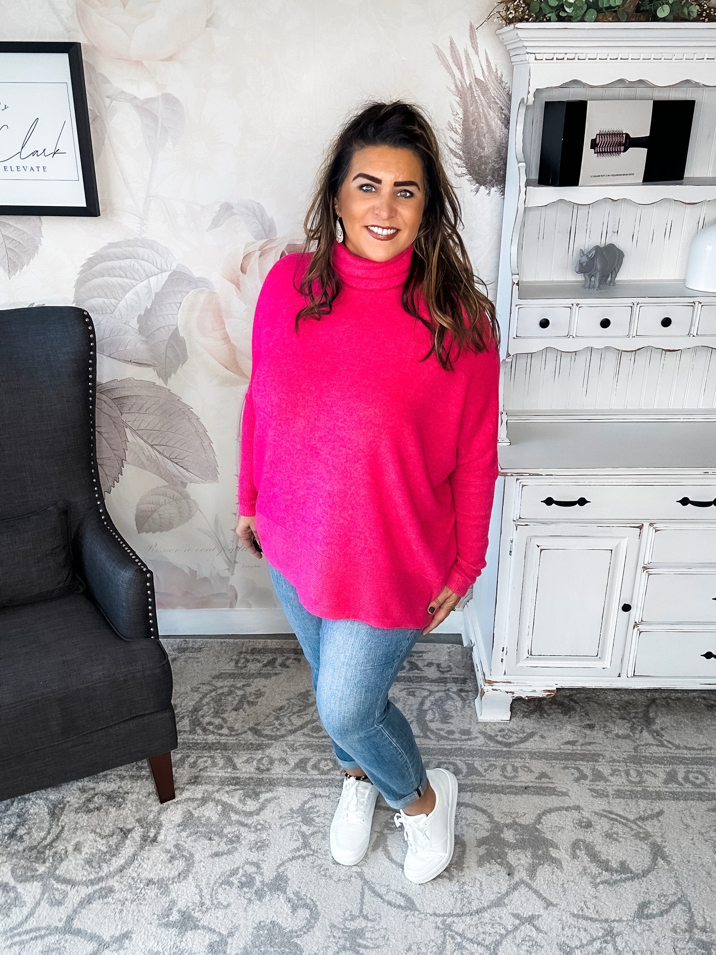 Not Done Yet Turtleneck Sweater - Fuchsia