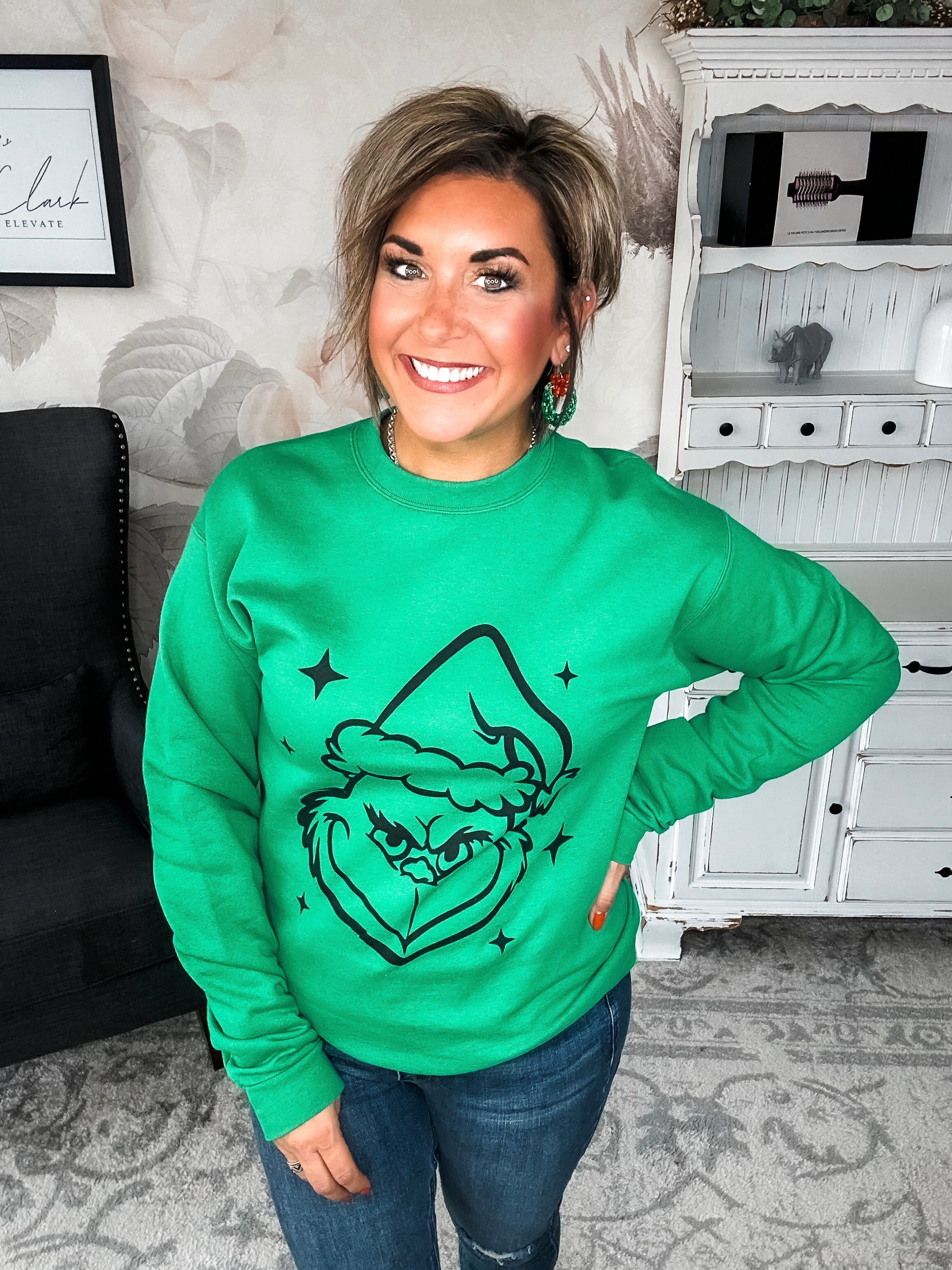 Grinch Face Pullover Sweatshirt