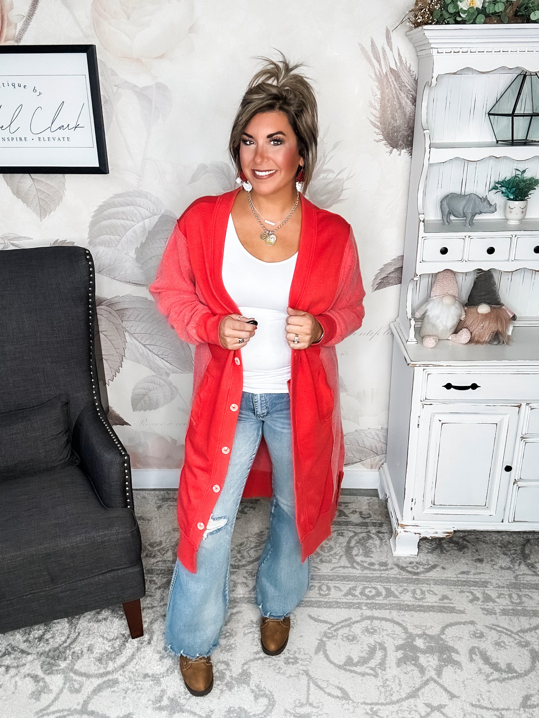 New Desire Sweatshirt Cardigan - Red