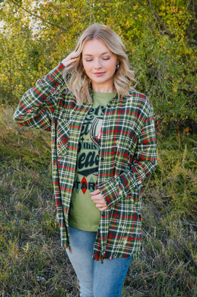 Christmas Red & Green Bleached Flannel Button Down