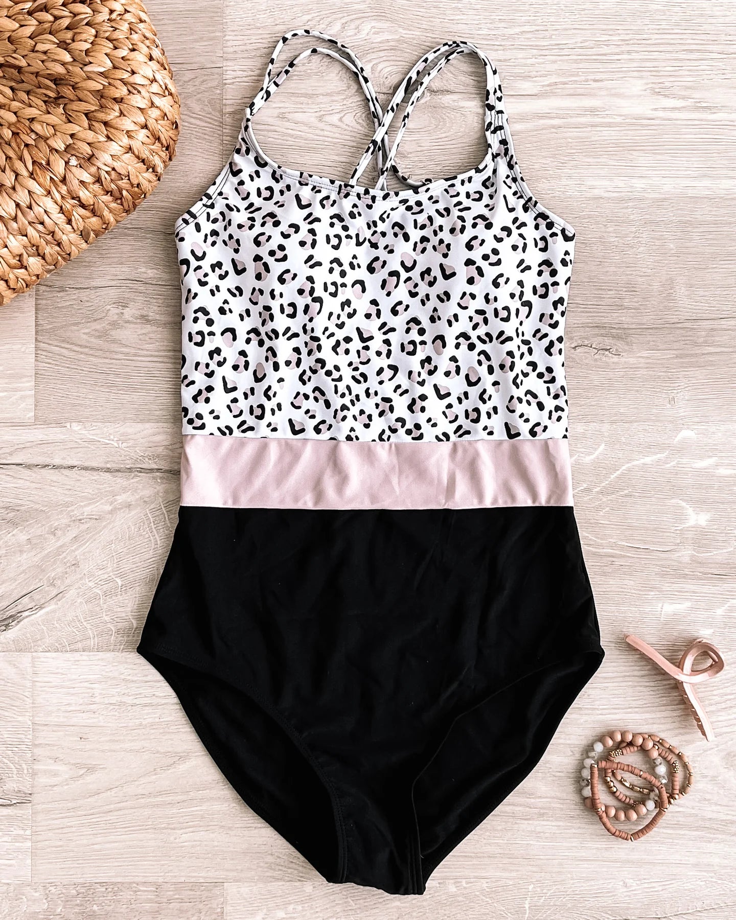 Ocean Outing One-Piece Swimsuit - Black & Leopard