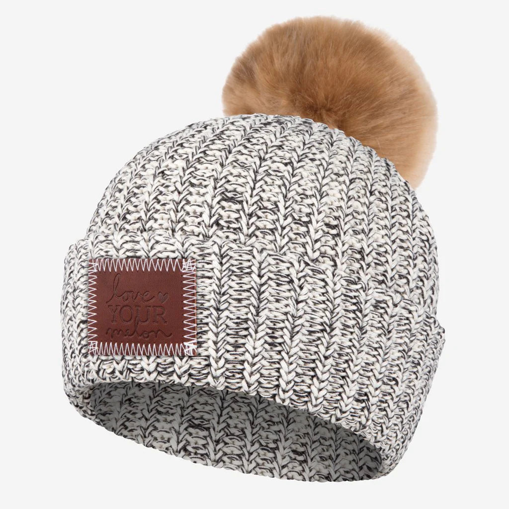 Love Your Melon - Black Speckled Pom Beanie (Natural Pom)