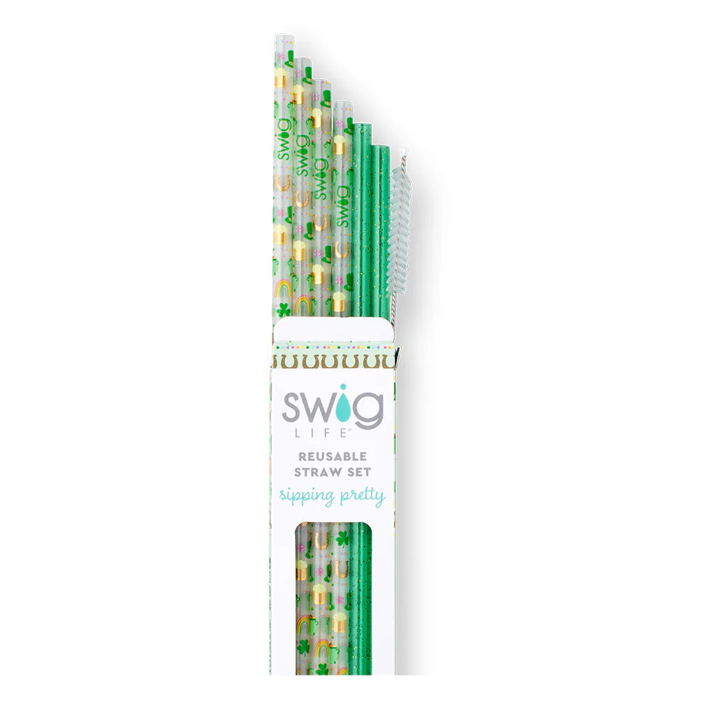 Swig Lucky Charm & Green Glitter Reusable Straw Set