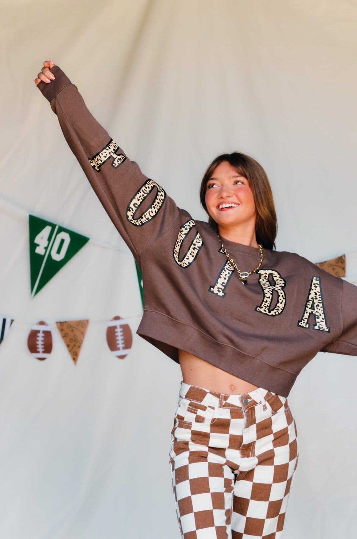 Football Leopard Mocha Crop Sweatshirt *ONLINE EXCLUSIVE*