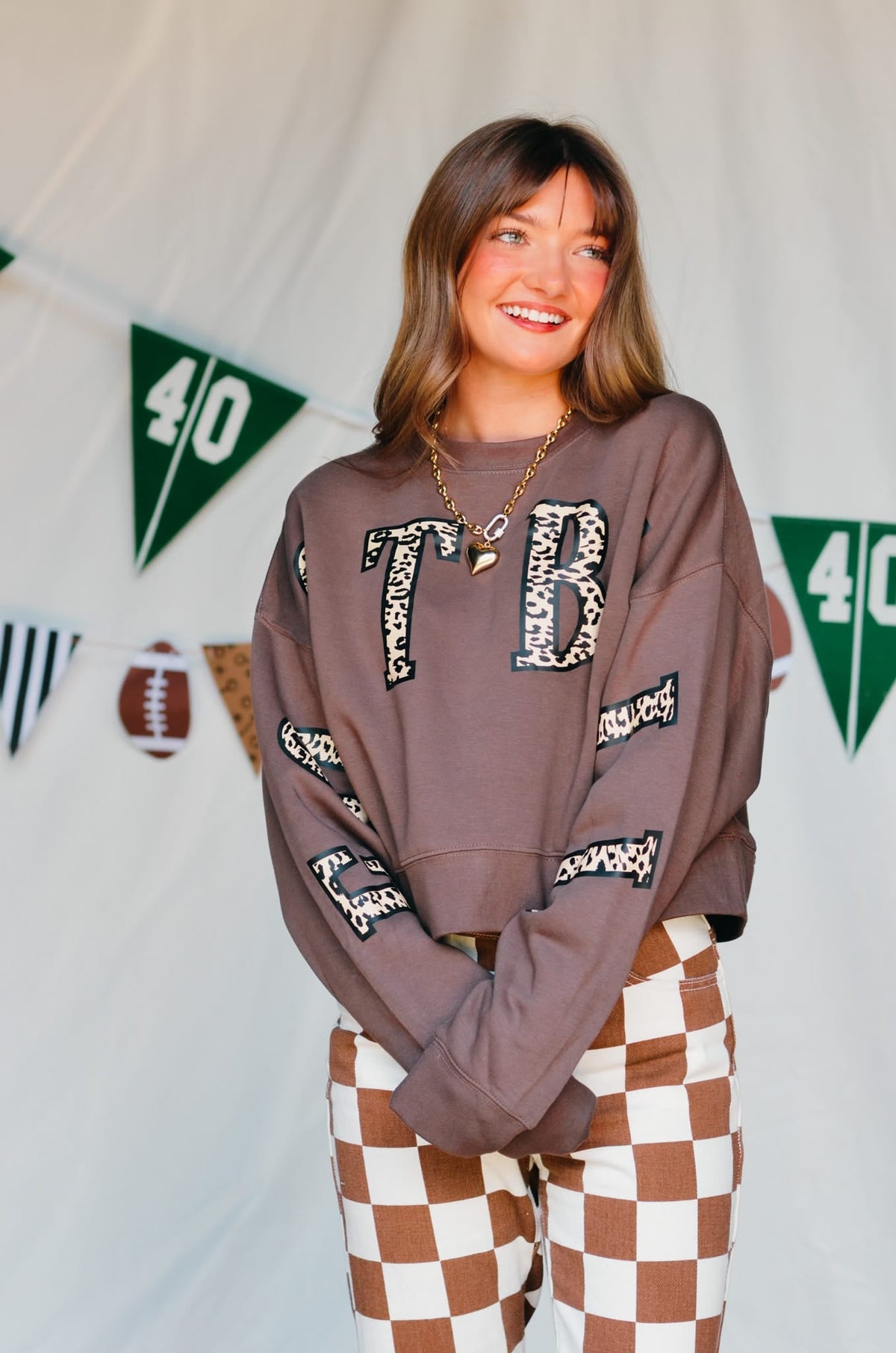 Football Leopard Mocha Crop Sweatshirt *ONLINE EXCLUSIVE*