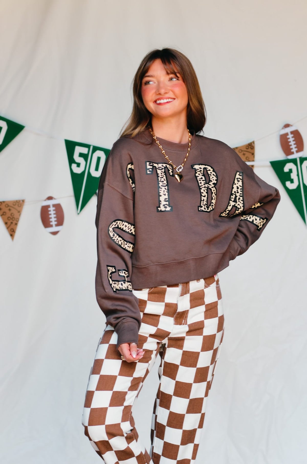 Football Leopard Mocha Crop Sweatshirt *ONLINE EXCLUSIVE*