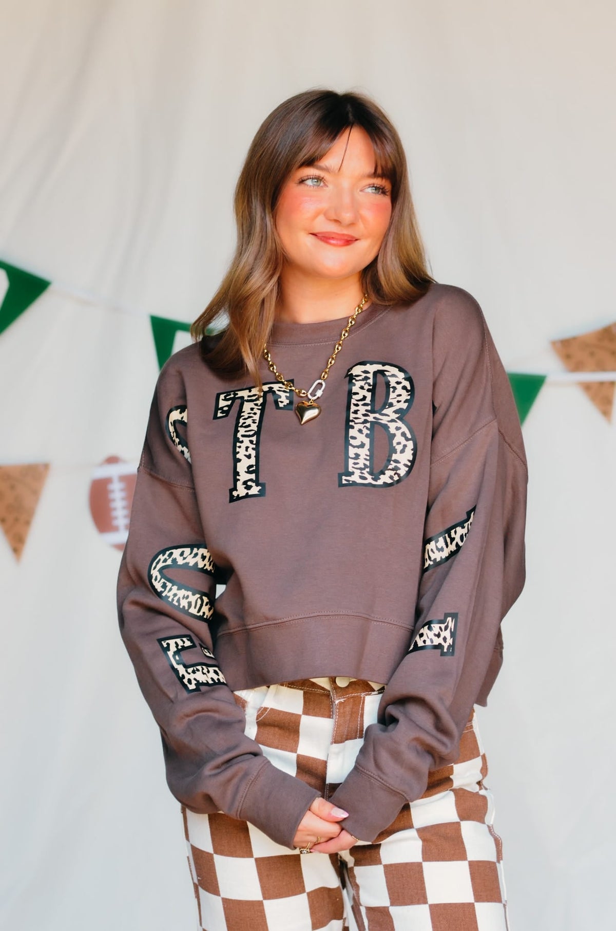 Football Leopard Mocha Crop Sweatshirt *ONLINE EXCLUSIVE*