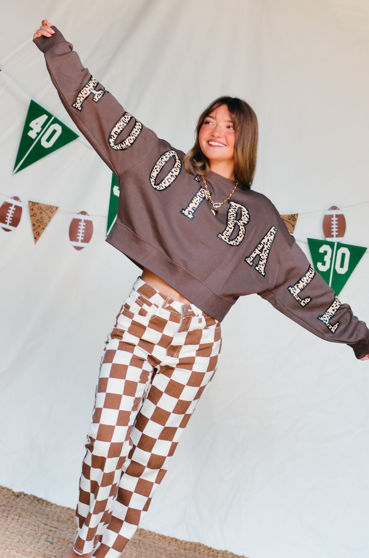 Football Leopard Mocha Crop Sweatshirt *ONLINE EXCLUSIVE*