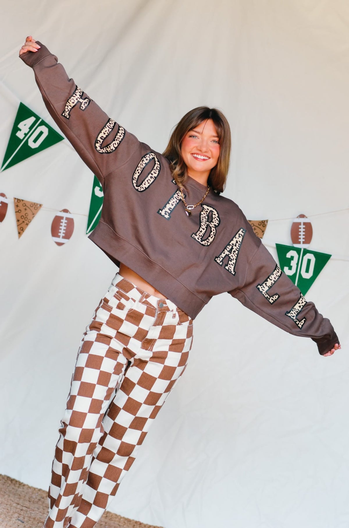 Football Leopard Mocha Crop Sweatshirt *ONLINE EXCLUSIVE*