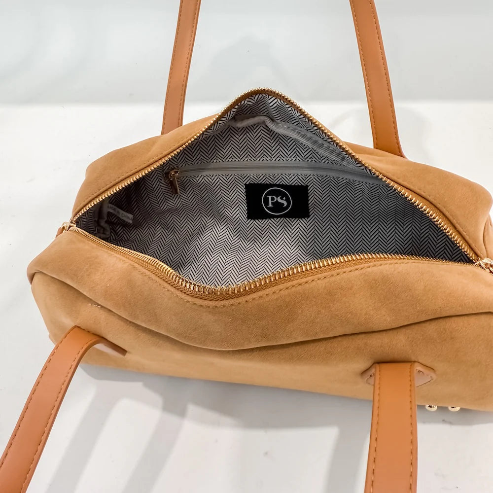 BLACK FRIDAY EXCLUSIVE - Sally Suede Barrel Shoulder Bag - Camel