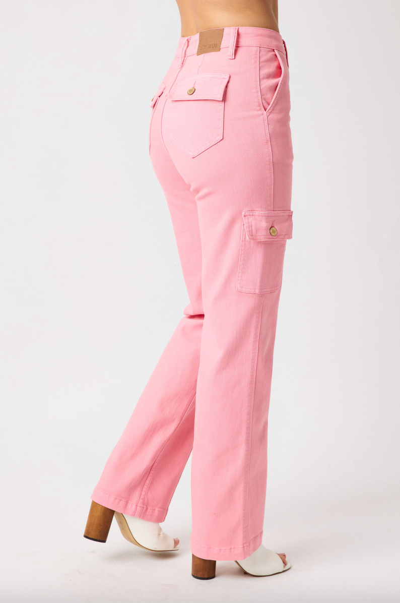 Judy Blue Pink Straight Leg Cargo Jeans