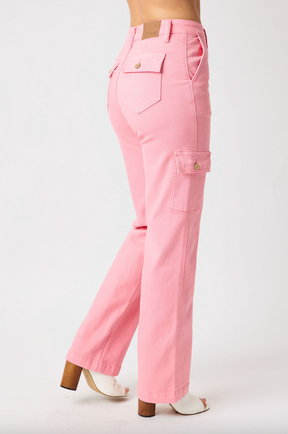 Judy Blue Pink Straight Leg Cargo Jeans