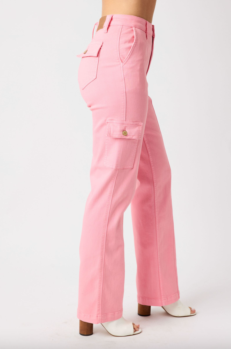 Judy Blue Pink Straight Leg Cargo Jeans