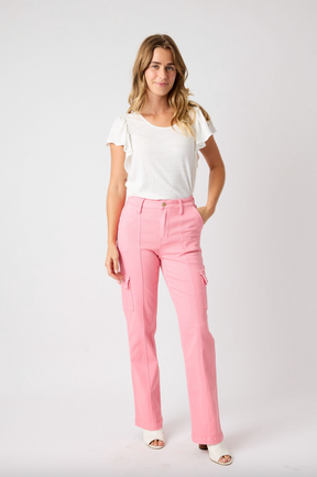 Judy Blue Pink Straight Leg Cargo Jeans