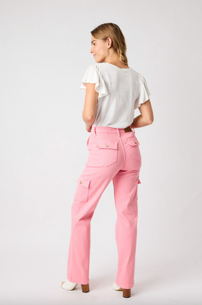 Judy Blue Pink Straight Leg Cargo Jeans