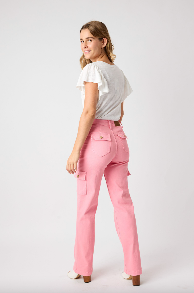 Judy Blue Pink Straight Leg Cargo Jeans