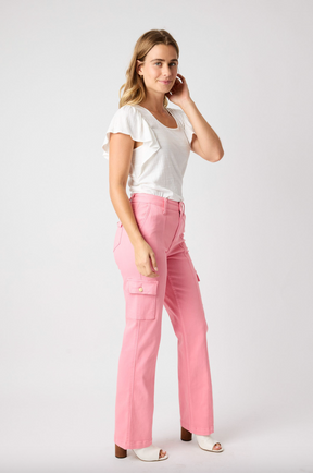 Judy Blue Pink Straight Leg Cargo Jeans