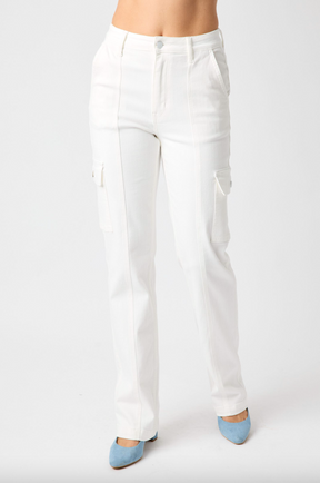 Judy Blue White Cargo Straight Leg Jeans