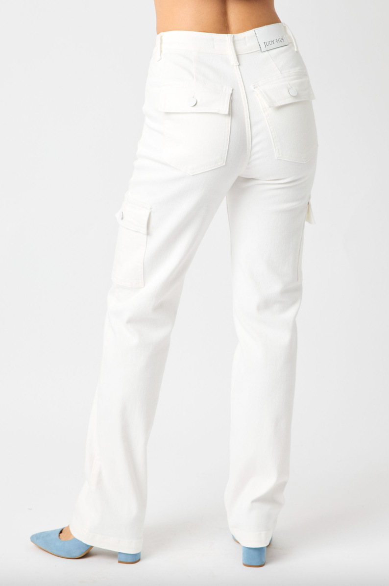 Judy Blue White Cargo Straight Leg Jeans