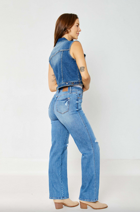 Judy Blue Tummy Control Knee Destroy Straight Leg Jeans