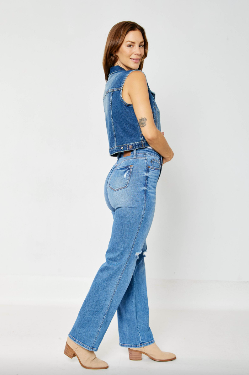 Judy Blue Tummy Control Knee Destroy Straight Leg Jeans